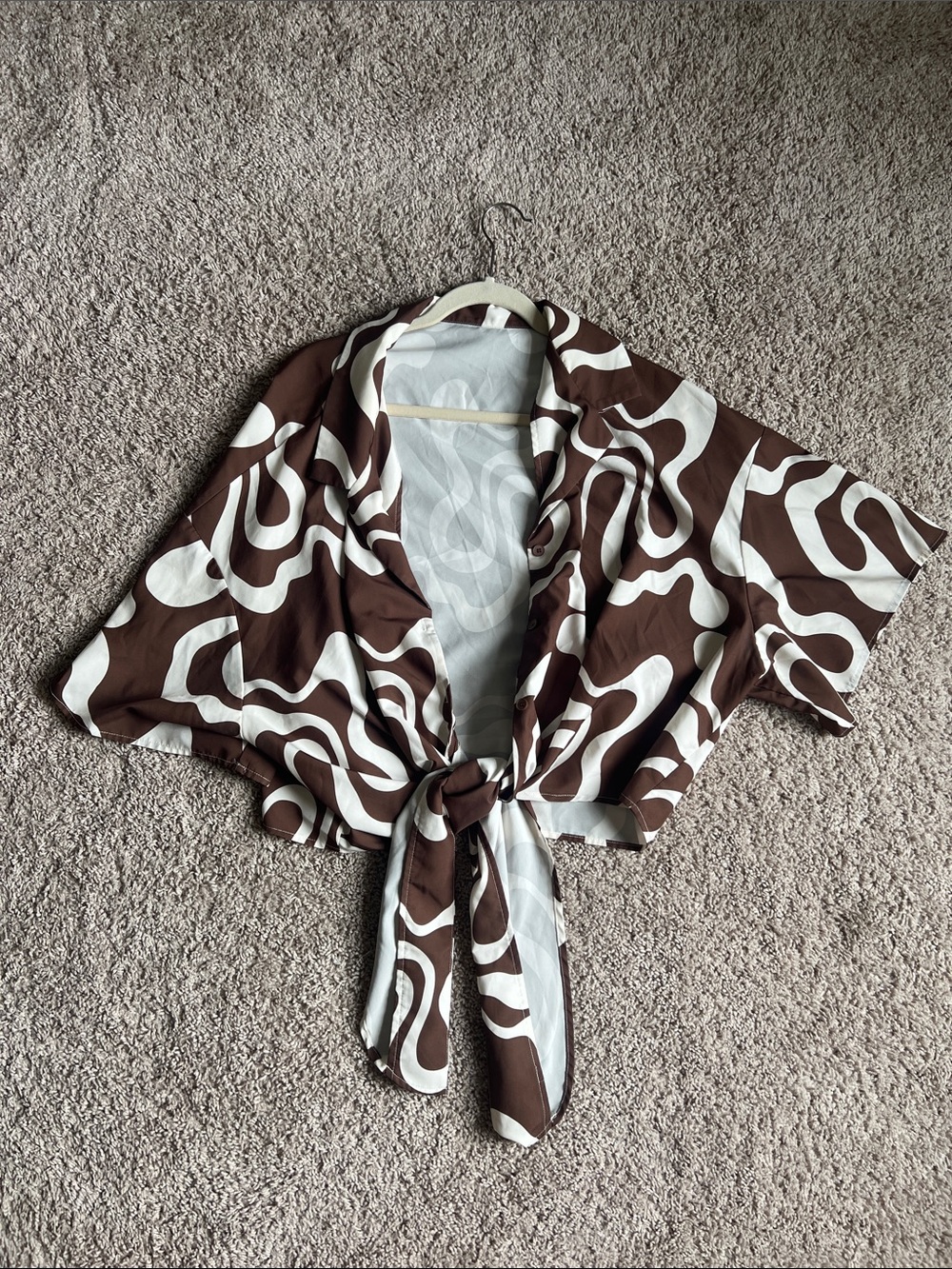 Cider Brown & White Swirl Tie-Front Crop Top
